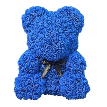 Rózsa maci, örök virág maci - 40 cm kék