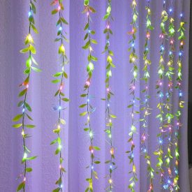   3x2 méter LED fényfüggöny apró zöld levelekkel 8 fénymód sorolható színes