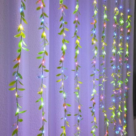 3x2 méter LED fényfüggöny apró zöld levelekkel 8 fénymód sorolható színes