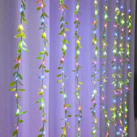   2x2 méter LED fényfüggöny apró zöld levelekkel 8 fénymód sorolható színes