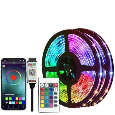 LED szalag, Sovel, Bluetooth alkalmazásvezérlés, 24 gombos távirányító, ragasztószalag, szabályozható fényerő, 5 méter hosszú 4 db egybe