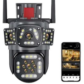   Kültéri térfigyelő kamera, 6K, 12MP, éjjellátó, kétirányú hang, fekete