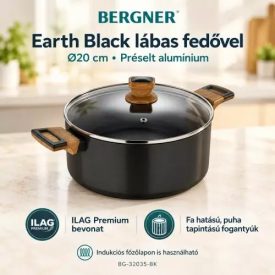   Bergner Earth Black préselt alumínium lábas fedővel, 20 cm 