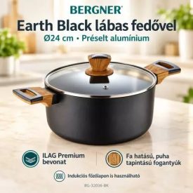   Bergner Earth Black préselt alumínium lábas fedővel, 28 cm 
