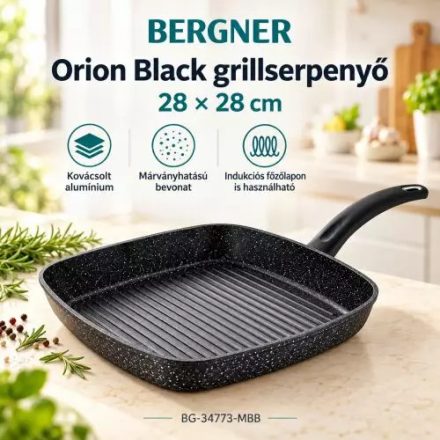 Bergner Orion Black kovácsolt alumínium grillserpenyő, 28 × 28 cm 