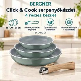   Bergner Click & Cook 4 részes serpenyőkészlet levehető fogantyúval – 18, 20 és 24 cm