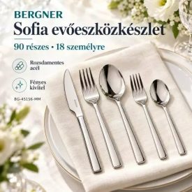   Bergner Sofia 90 részes rozsdamentes acél evőeszközkészlet, 18 személyre 