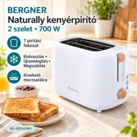   Bergner Naturally 2 szeletes kenyérpirító, 700 W, 7 pirítási fokozat