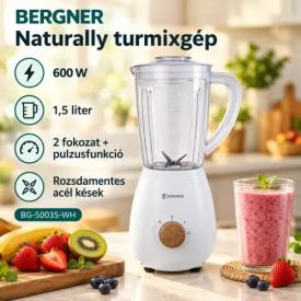   Bergner Naturally turmixgép, 600 W, 1,5 liter, 2 fokozat + pulzusfunkció