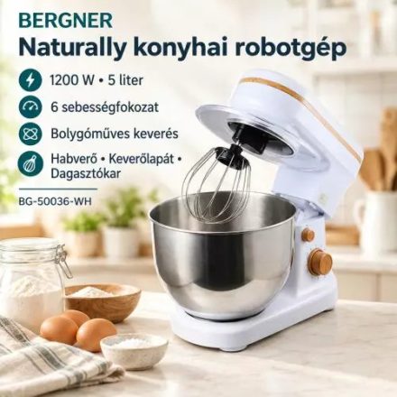 Bergner Naturally konyhai robotgép, 1200 W, 5 liter, 6 sebességfokozat 