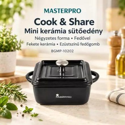 Masterpro Cook & Share mini négyzetes kerámia sütőedény fedővel