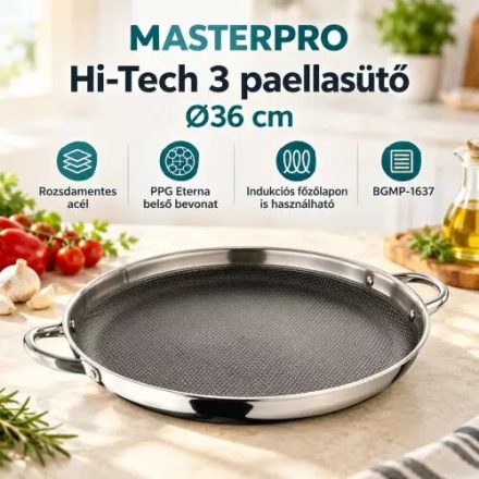 Masterpro Hi-Tech 3 rozsdamentes acél indukciós paellasütő, 36 cm