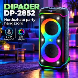   DIPAOER DP-2852 hordozható party hangszóró, 2 × 8″ hangszóróval és RGB világítással