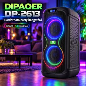   DIPAOER DP-2613 hordozható party hangszóró, 2 × 6,5″ hangszóróval és RGB világítással