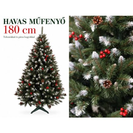 Havas műfenyő tobozokkal és piros bogyókkal 180 cm