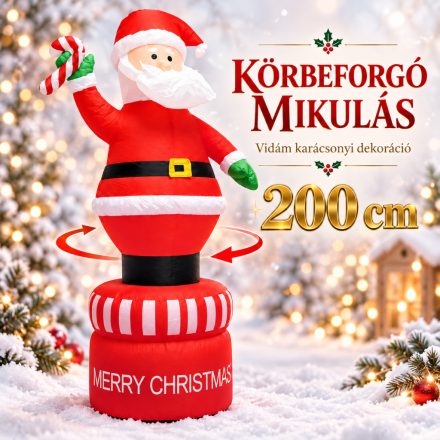 Körbeforgó felfújható Mikulás – 200 cm-es karácsonyi dekoráció