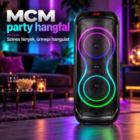   MCM hordozható party hangfal, 2 × 8″ hangszóróval és színes világítással