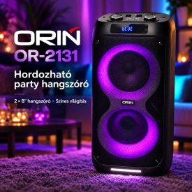  ORIN OR-2131 hordozható party hangszóró, 2 × 8″ hangszóróval és színes világítással