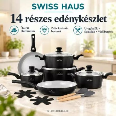 Swiss Haus 14 részes öntött alumínium edénykészlet zafír kerámia bevonattal, fekete