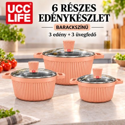 UCC LIFE 6 részes edénykészlet üvegfedőkkel – bordázott kivitel