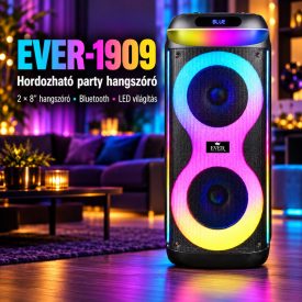   EVER Electric EVER-1909 hordozható Bluetooth party hangszóró, 2 × 8″ hangszóróval