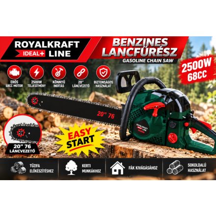 RoyalKraft Ideal+ Line benzines láncfűrész – 2500W / 68CC RK2568