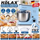 KOLAX MKOLAX Elektromos Konyhai Robotgép – 1200 W, 5,2 L rozsdamentes acél tál, 6 sebességfokozat, dagasztó-, habverő- és keverőfej, kék